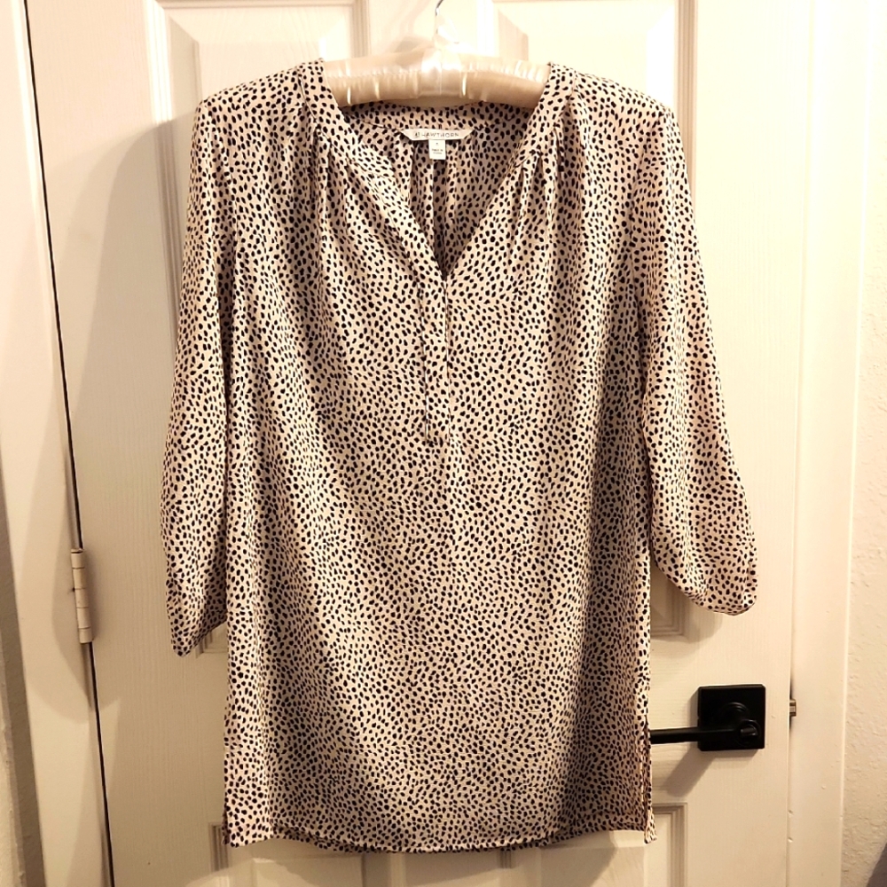 41 Hawthorn Black and Tan Relaxed Tunic with Mandarin Collar